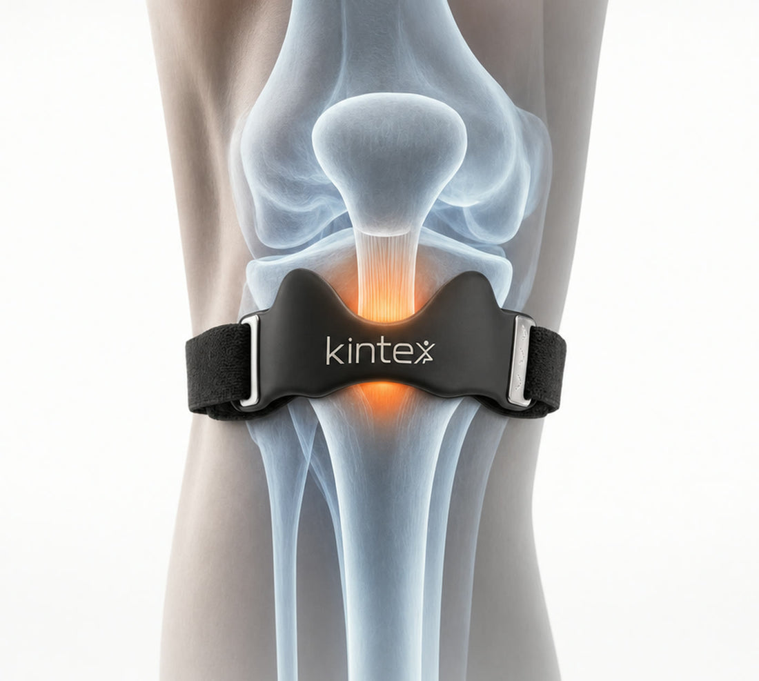 X-ray view of the knee with the Kintex strap just below the kneecap