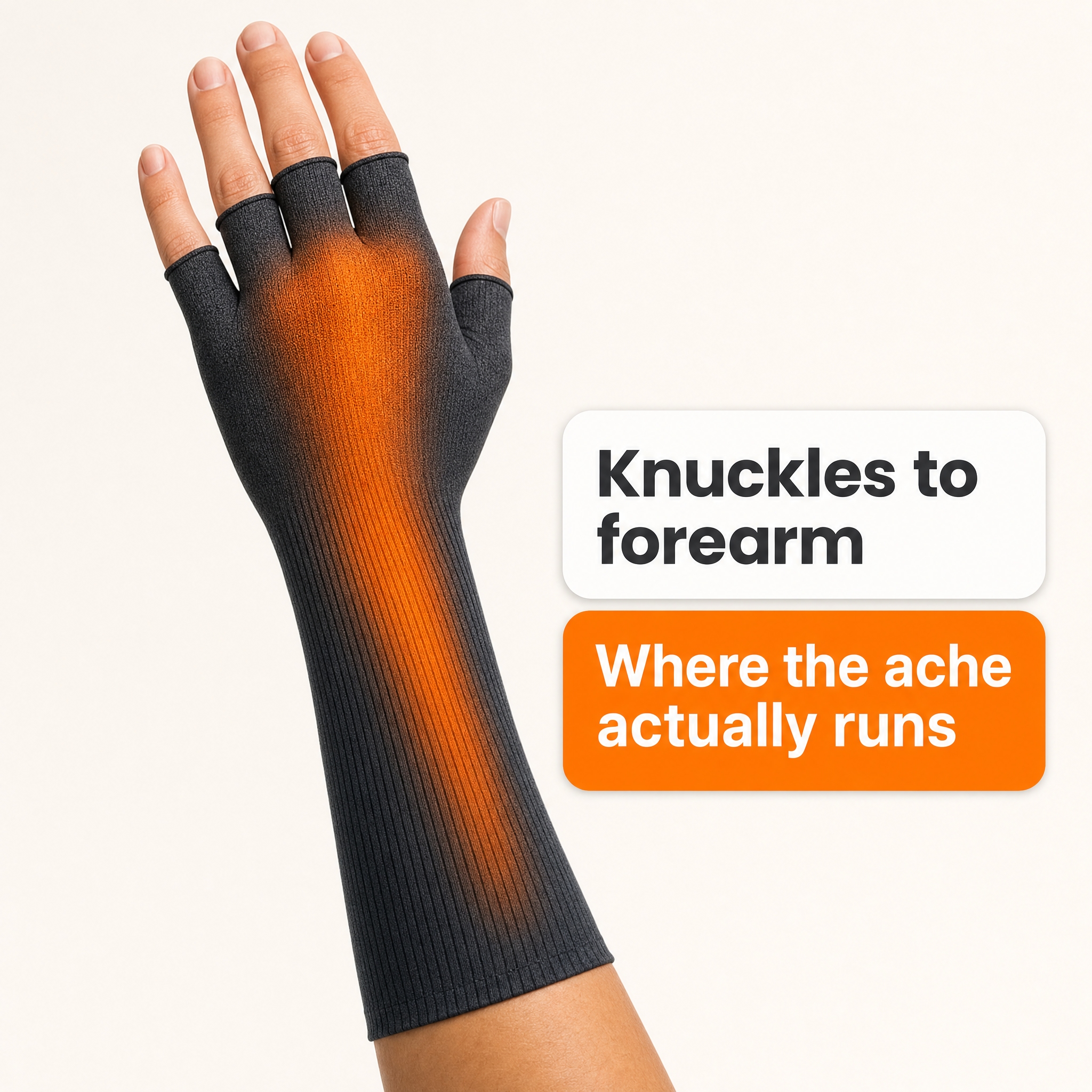 Knuckles to forearm, where the ache actually runs