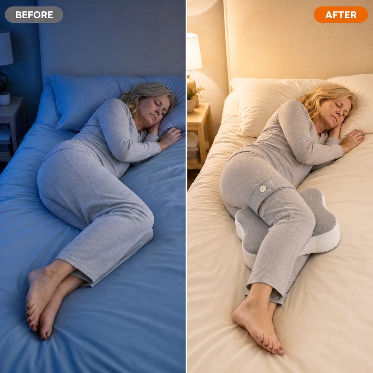 Before and after: side sleeping with the knee pillow